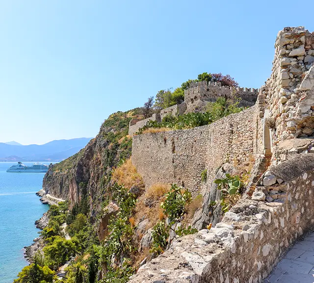 Akronafplia's Walls over the beach of Arvanitia